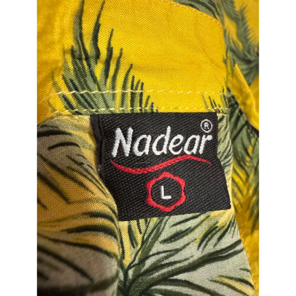 Nadear Men's Yellow Green Short Sleeve Palm Tree Button Down Shirt Top Size L