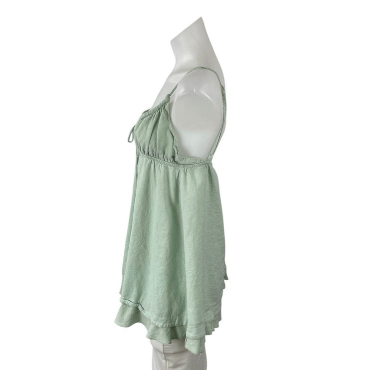 Princess Polly Empress of Love Green Linen Ruffle Mini Cami Tank A-Line Dress 12