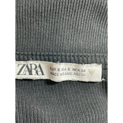 Zara Women's Black Ribbed Knit Short Sleeve V Neck Collared Polo Crop Top Size S