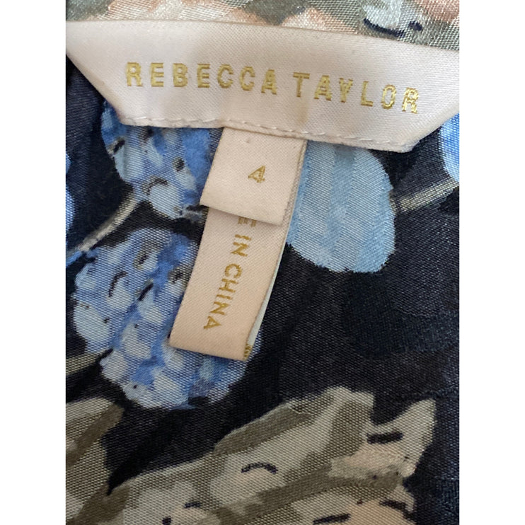 Rebecca Taylor Silk Rose Floral V Neck Long Sleeve Mini Flare A-Line Dress Sz 4