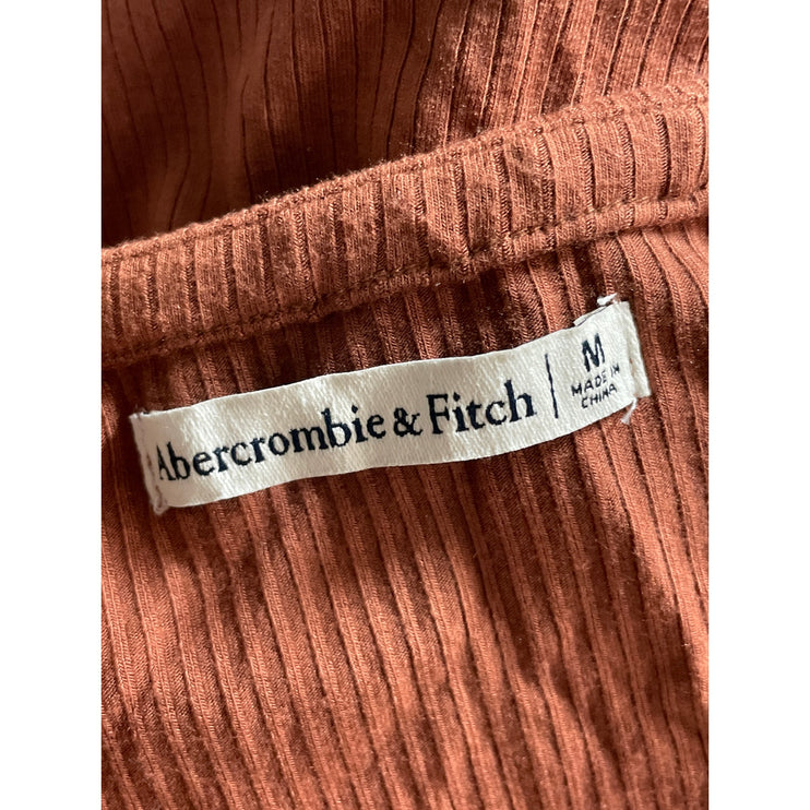 Abercrombie & Fitch Rust Brown Short Sleeve V Neck Rib Knit Cutout Mini Dress M