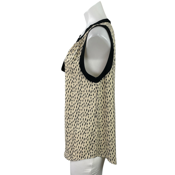 West K Women's Beige Black Dotted Tie Bow Sleeveless Tank Blouse Top Size M