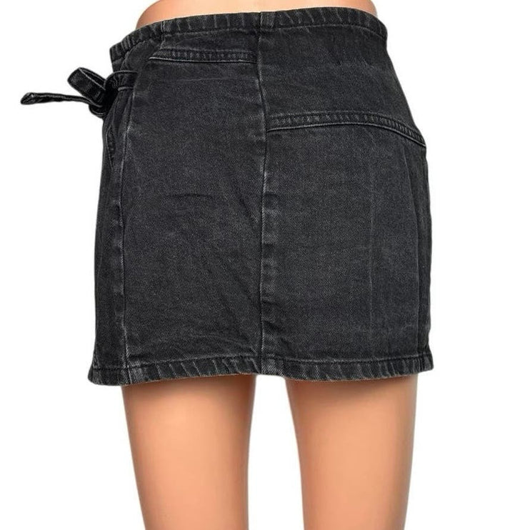 Urban Outfitters BDG Black Wrap Tie High Waist Jean Denim Mini Skirt Size XS