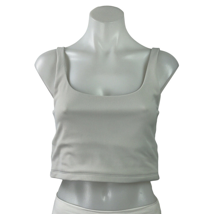 All Access Women's Light Gray Ribbed Knit Square Neck Tank Athletic Crop Top M