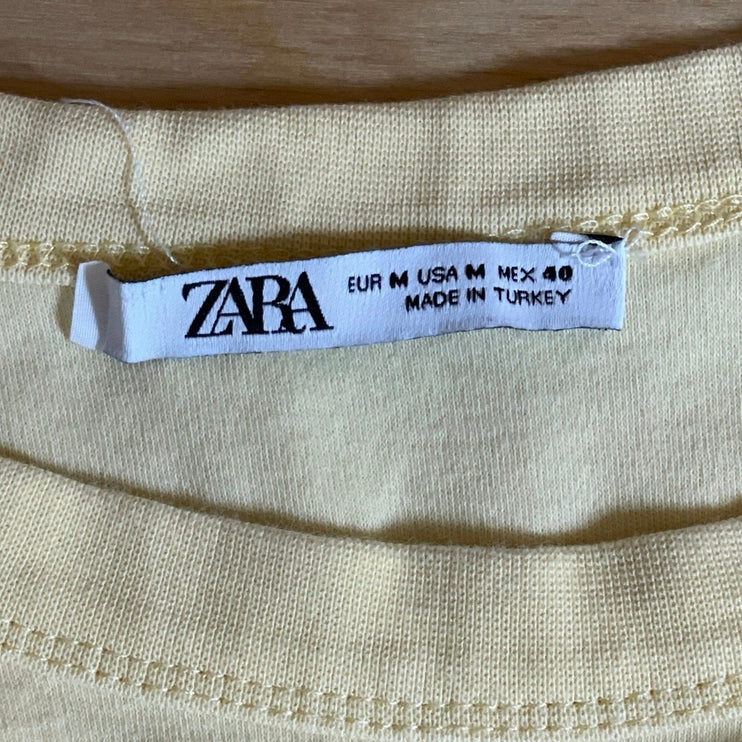Zara Women's Yellow Short Sleeve Relaxed Crew Neck Pocket T Shirt Tee Top Size M