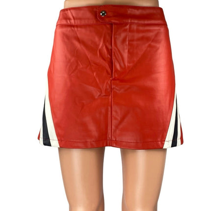 NEW Superdown Alexi Red Faux Vegan Leather Mini A-Line Pencil Moto Skirt Size XL
