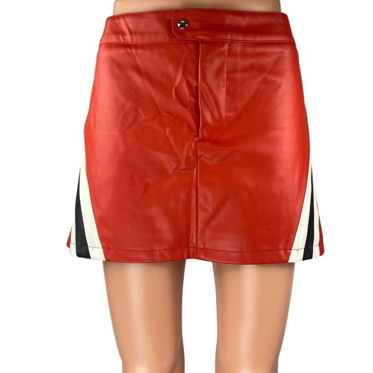 NEW Superdown Alexi Red Faux Vegan Leather Mini A-Line Pencil Moto Skirt Size XL