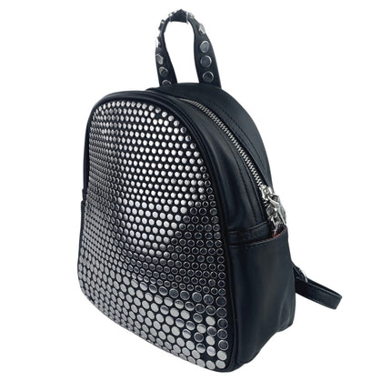 Steve Madden Women's Black Silver Studded Zip Leather Adjustable Backpack OS