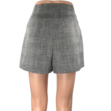 Express Gray Plaid Checkered Tweed High Waisted Mini Wrap Skort Skirt Size 6