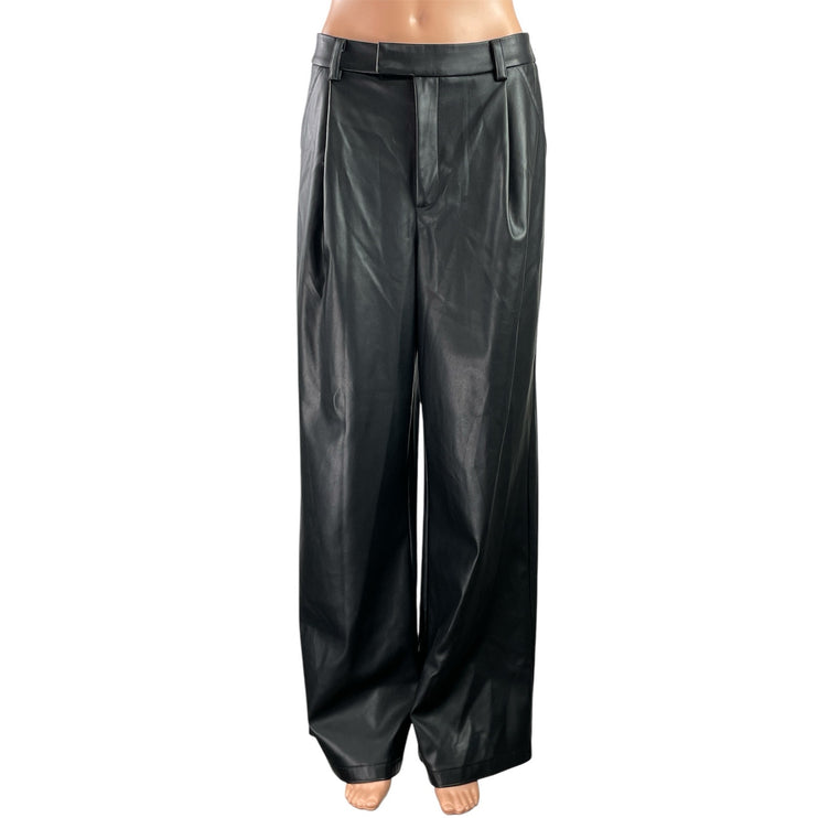 CDI Women's Black Faux Leather Vegan High Rise Wide Leg Trousers Pants Size M