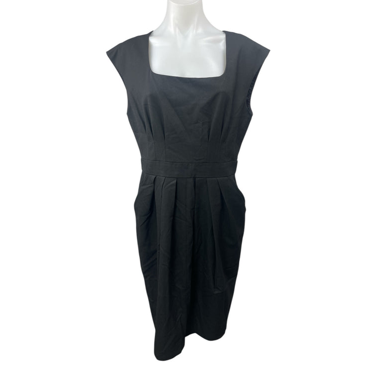 Ann Taylor Black Short Cap Sleeve Square Neck Pleated Mini Sheath Dress Size 10