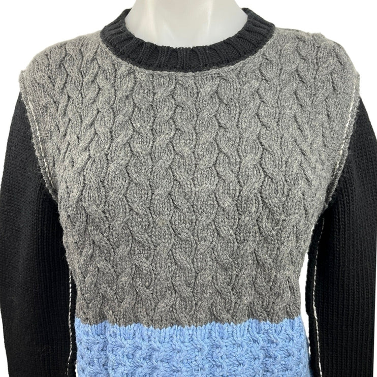 Marni Multicolor Cable Knit Colorblock Crewneck Long Sleeve Pullover Sweater S