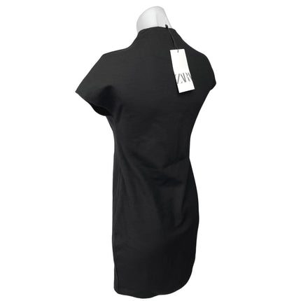 NEW Zara Black Short Sleeve Mock Neck Stretch Mini T Shirt Bodycon Dress Size L