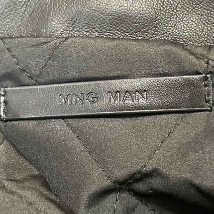 MNG Mango Men's Black Faux Leather Vegan Quilted Long Sleeve Moto Jacket Size XL
