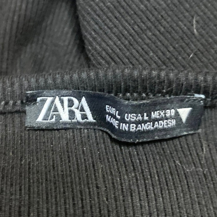 Zara Black Ribbed Knit Long Sleeve Button Up Cardigan Sweater Crop Top Size L