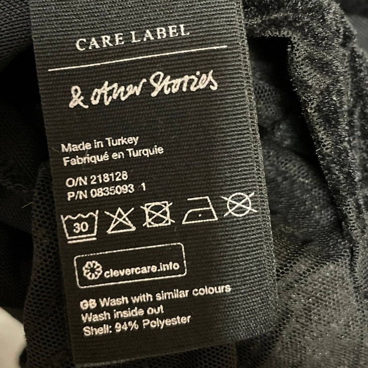 & Other Stories Black Long Sleeve Marble Crew Neck A Line Mini Dress Size 2