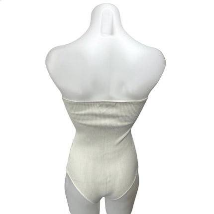 Honey Punch White Ribbed Knit Strapless Sweetheart Tube Bodysuit Top Size S