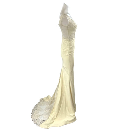 Portia & Scarlett Cream Beaded Embroidery Maxi Trumpet Mermaid Gown Dress Size S