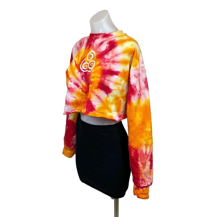 Air Nomad Logo Tie Dye Orange Red Cropped Crewneck Long Sleeve Sweatshirt Size S