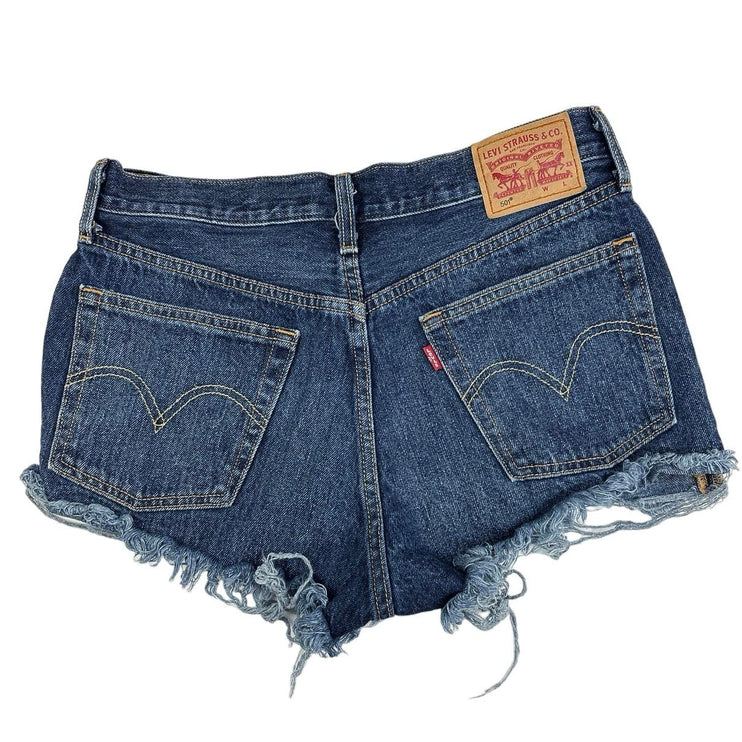 Levi’s 501 Blue Denim Distressed Cut-Off Raw Hem Button Fly Jean Shorts Size 27