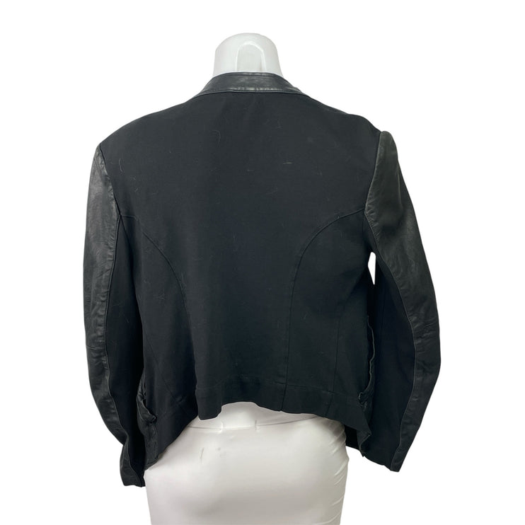 Wink 100% Leather Womens Black Draped Open Front Long Sleeve Moto Coat Jacket M