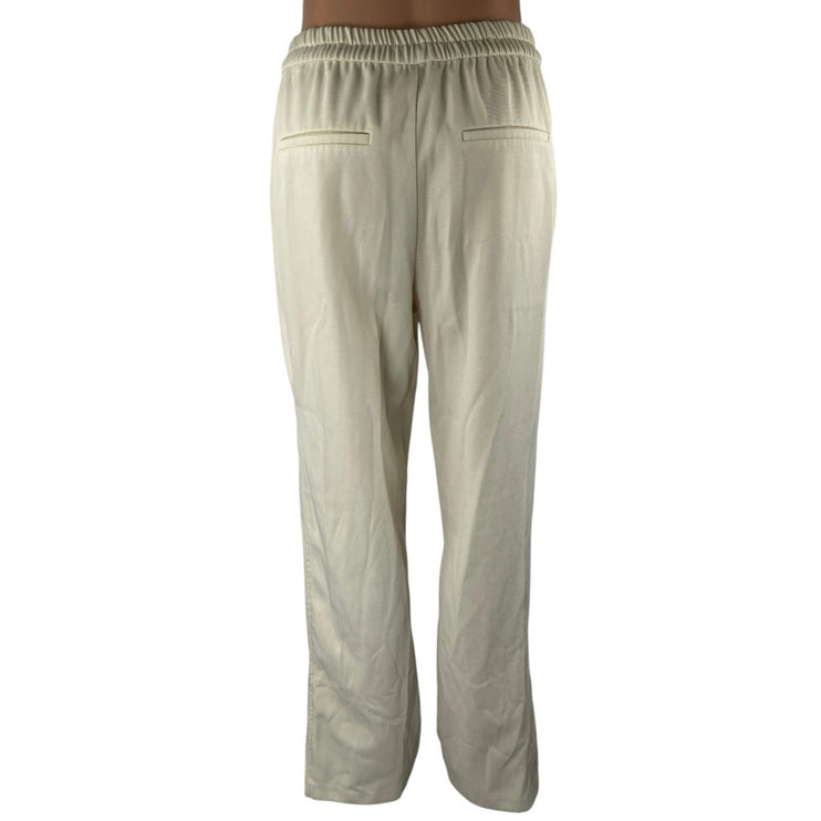Zara Women's Beige Cream High Waisted Drawstring Flare Trousers Pants Size S