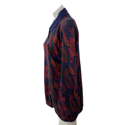 Gitano Women's Blue Red Paisley Floral Knit Long Sleeve Button Down Shirt Top S