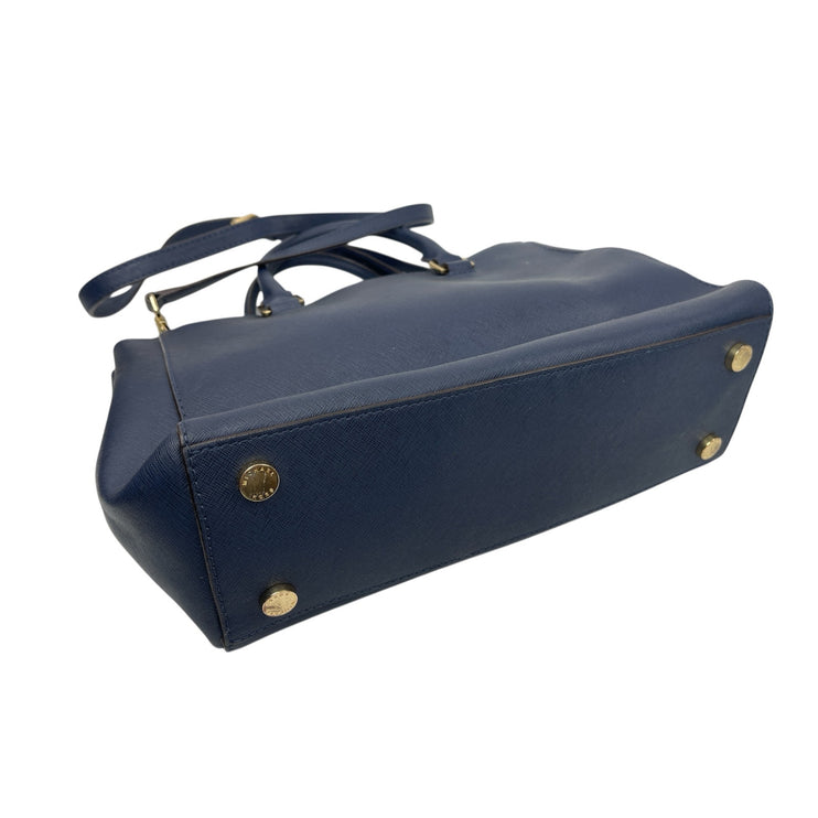 Michael Kors Kellen Blue Saffiano Leather Gold Accent Satchel Crossbody Bag OS