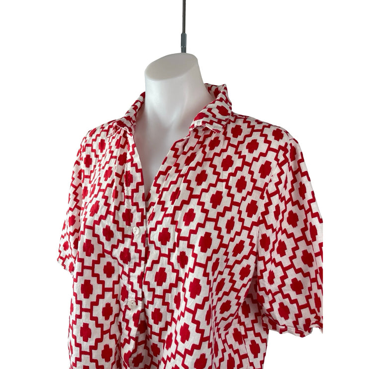 Shade & Shore Red Geometric Ikat Button Up Top Wide Leg Short Pajama Set Size S