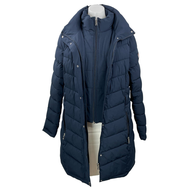 NEW Tommy Hilfiger THFLEX Navy Blue Double Layer Long Down Puffer Coat Jacket XL