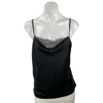 Lulus Women's Black Silky Satin Lace Trim Cowl Neck Sleeveless Cami Tank Top XL