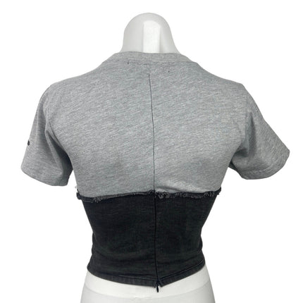 Maniere De Voir Gray Black Denim Underbust Short Sleeve Crew Neck Crop T-Shirt 8