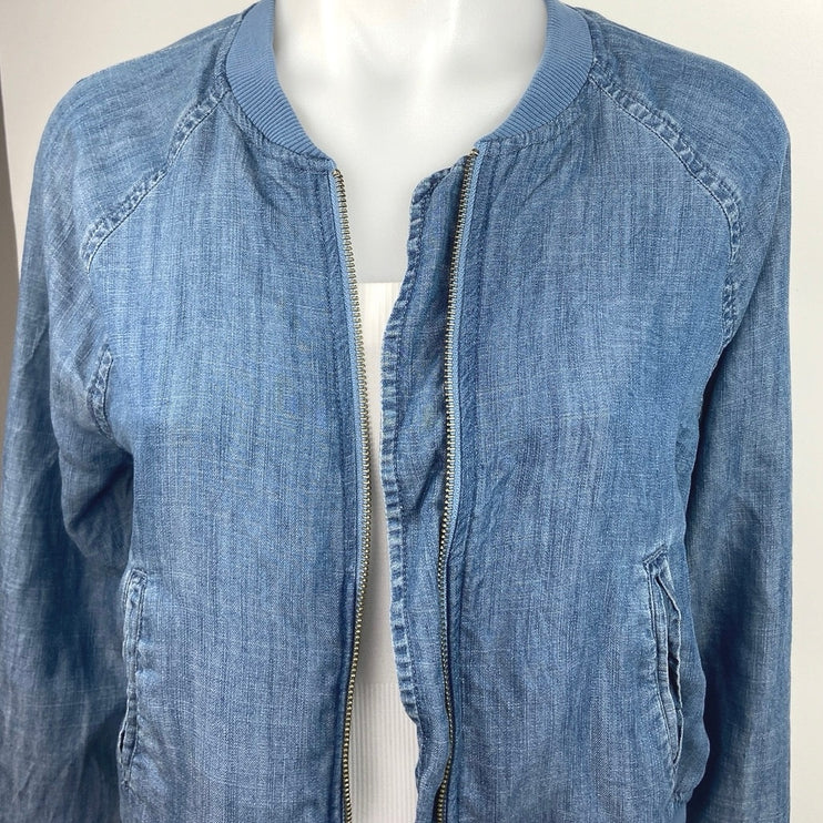 American Eagle Outfitters Blue Full Zip Pockets Chambray Bomber Jacket Size XS