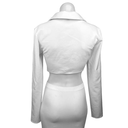 Divided By H&M White V Neck Collared Ring Tie Hem Long Sleeve Crop Top Size S