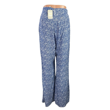 NEW Valija Cascals Blue High Waisted Front Slit Boho Wide Leg Trousers Pants L