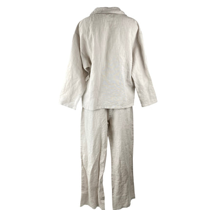 Amour Linen Women's Beige Long Sleeve Button Down Pajama Two Piece Set Size M
