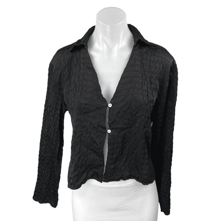 Zara Black Long Sleeve Striped Textured Collared Button Down Shirt Blouse Top M