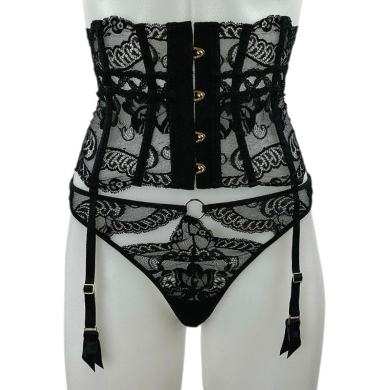 Aubade Women's Black Lace Sheer Corset Garter Belt Waist Cincher