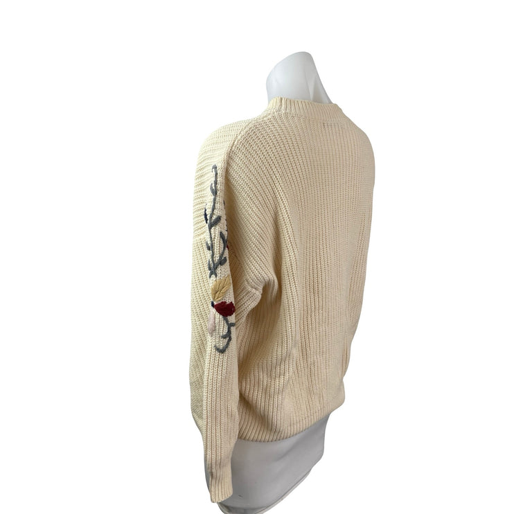 Lola Cream Floral Embroidered Crew Neck Long Sleeve Sweatshirt Sweater Top M/L