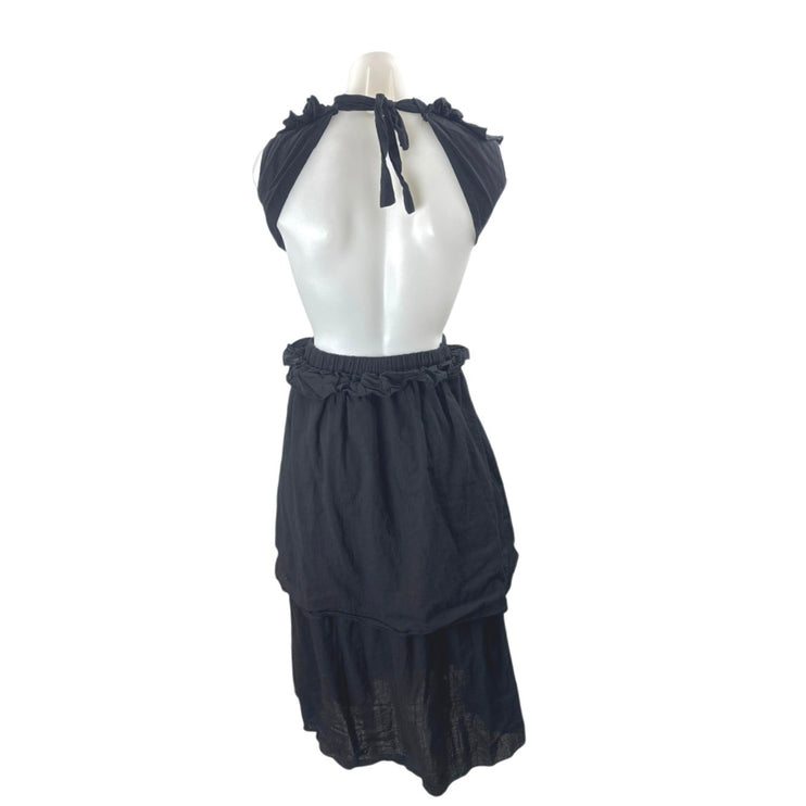 Reverse Womens Black Ruffle Cutout Deep V Neck Layered Midi Flare A-Line Dress S