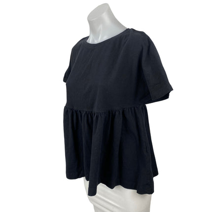 Zara Women's Black Short Sleeve Loose Oversized Boxy Peplum Blouse Top Size S