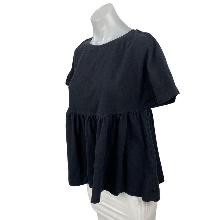 Zara Women's Black Short Sleeve Loose Oversized Boxy Peplum Blouse Top Size S