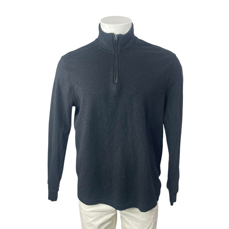 J.Crew Mens Black Long Sleeve Quarter Zip Stand Collar Sweatshirt Sweater Top XL