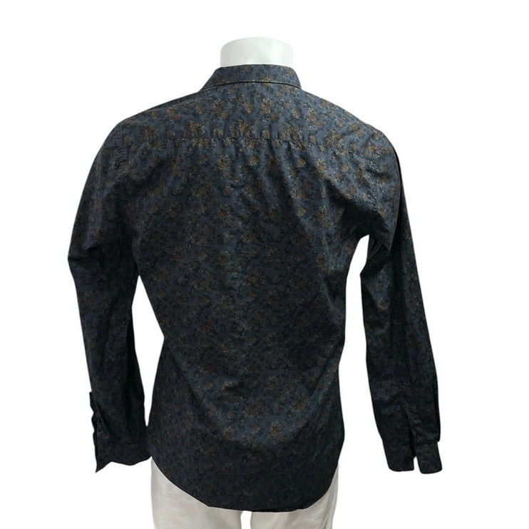 Zara Men's Floral Collared Long Sleeve Slim Fit Casual Button Down Shirt Top L