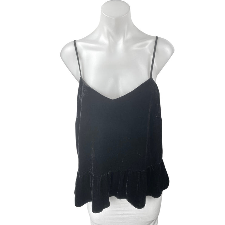 J.Crew Black Velvet Velour Sleeveless V Neck Ruffle Cami Camisole Tank Top Sz 8