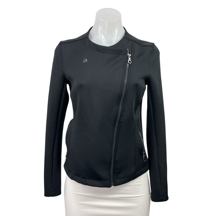 Joy Lab Women's Black Asymmetric Zip Long sleeve Moto Biker Coat Jacket Size XS