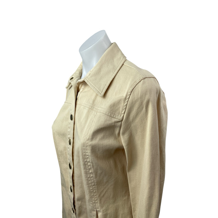 Zara Women's Beige Collared Long Sleeve Button Down Mini Flare Shirt Dress Sz M
