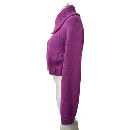 Zara Purple Pink Chunky Knit Asymmetric Collar Button Long Sleeve Crop Sweater S