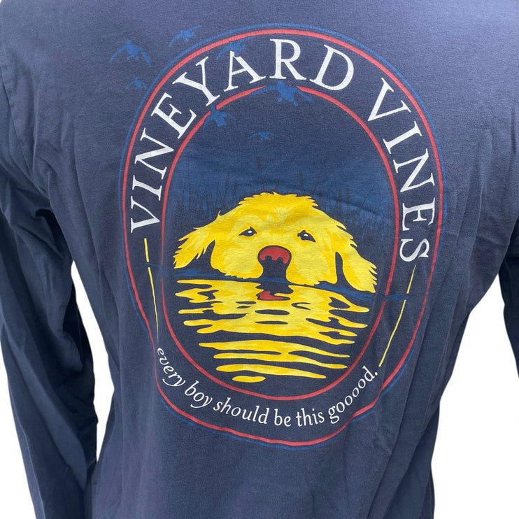 Vineyard Vines Men's Blue Dog Graphic Print Long Sleeve T Shirt Tee Top Size S