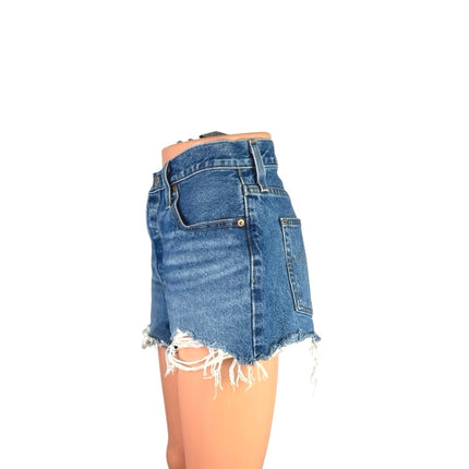 Levi's 501 Original High Rise Distressed Cut Off Blue Denim Jean Shorts Size 28